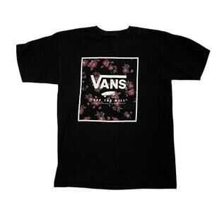 Vans Classic Fit Black Cotton T-Shirt Floral/Rose "Off the Wall" Detail, Size M